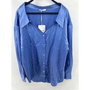 Silky Miracle PJ longsleeve button down shirt size M Blue